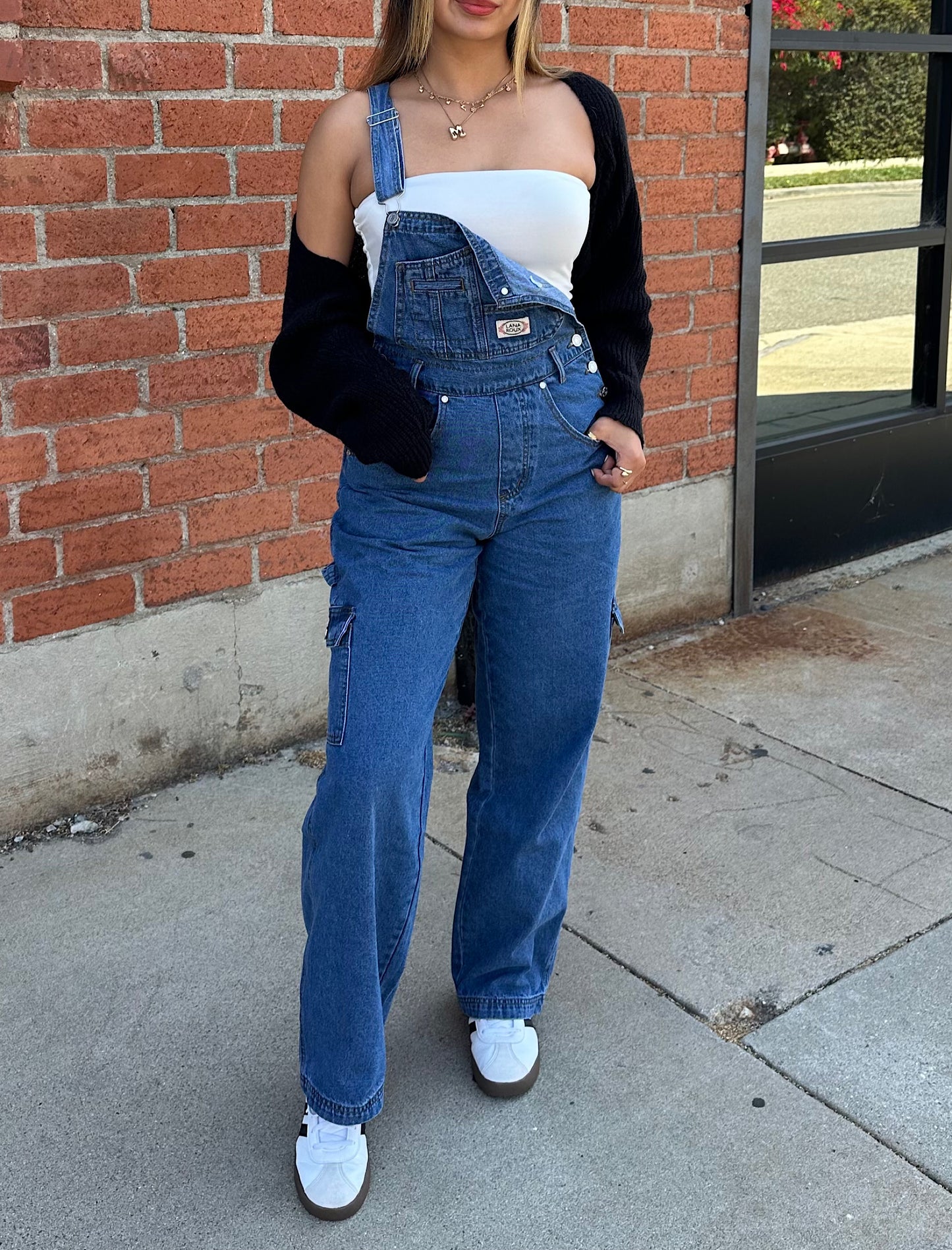 Denim blue overalls with adjustable straps